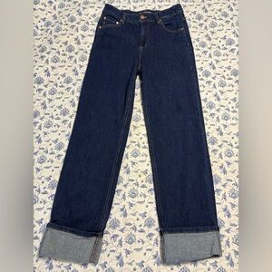 OAT NEW YORK Jeans Womens 4/27 High Rise Dark Wash Denim Cuffed Relaxed Straight